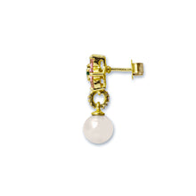 Load image into Gallery viewer, Green & Pink Flower Freshwater Pearl Earring Pair in Yellow Gold