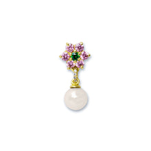 Load image into Gallery viewer, Green & Pink Flower Freshwater Pearl Earring Pair in Yellow Gold