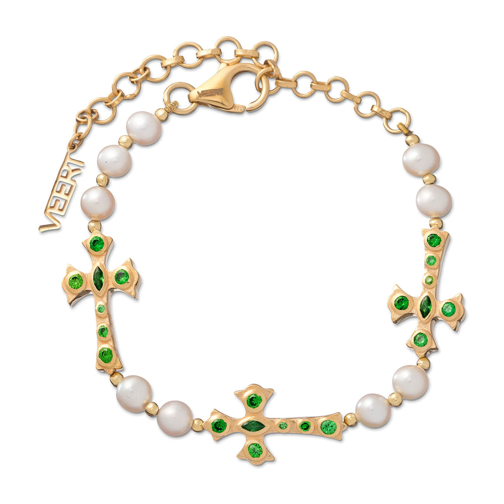 The Cross and Freshwater Pearl Bracelet in Yellow Gold