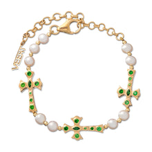 Load image into Gallery viewer, The Cross and Freshwater Pearl Bracelet in Yellow Gold