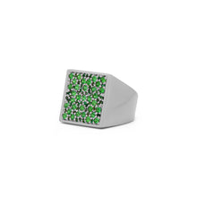 Load image into Gallery viewer, The Multi Green Square Signed Signet Ring in White Gold