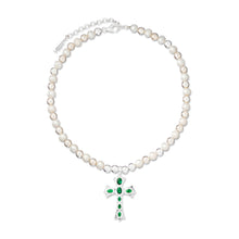 Load image into Gallery viewer, The Green Cross Freshwater Pearl Necklace in White Gold