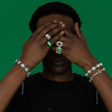 Load image into Gallery viewer, The Multi Green Square Signed Signet Ring in White Gold