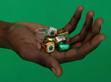 Load image into Gallery viewer, The Multi Green Square Signed Signet Ring in White Gold