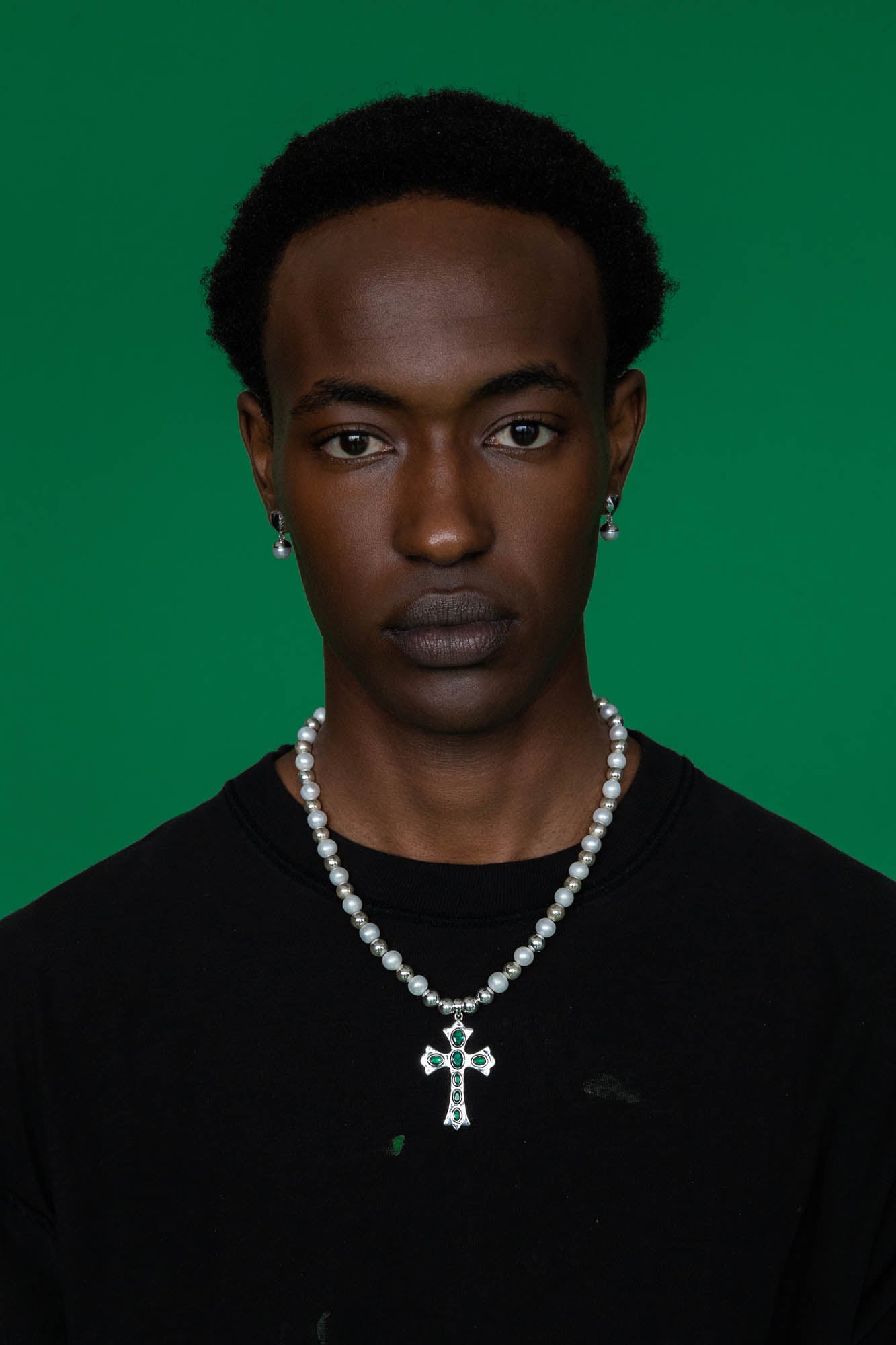 The Green Cross Freshwater Pearl Necklace in White Gold
