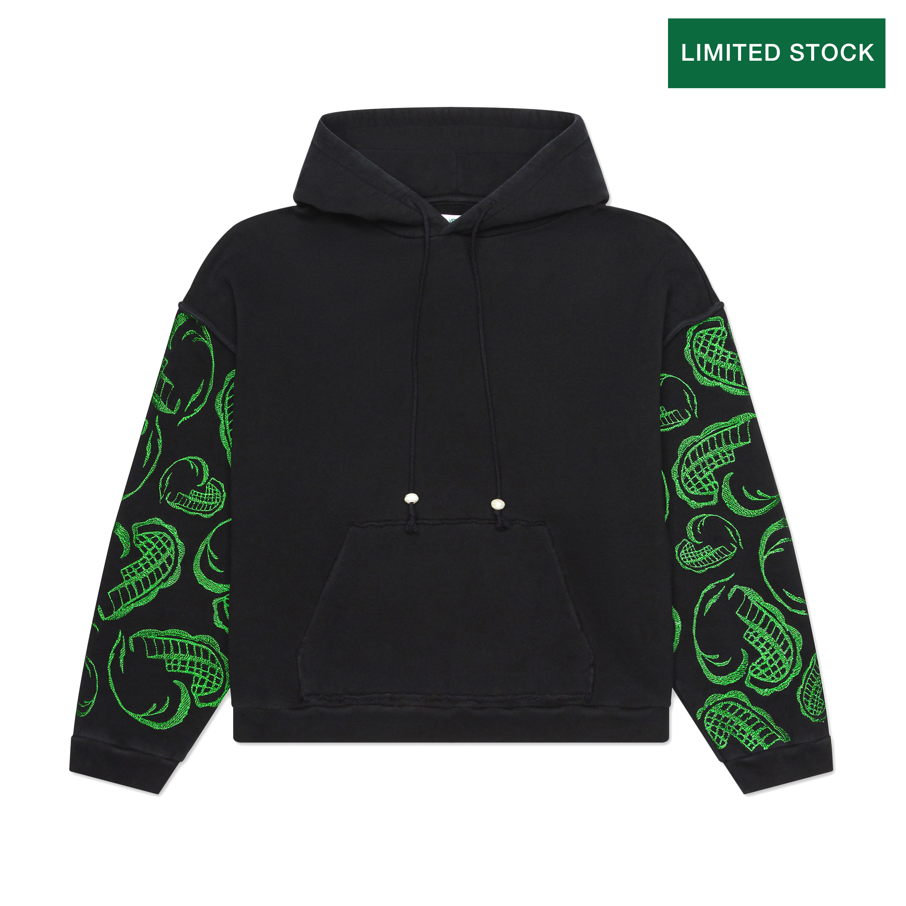 HEART EMBROIDERED HOODIE WITH FRESHWATER PEARLS ON STRING