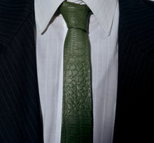 Load image into Gallery viewer, Olive Green Croco Leather Tie