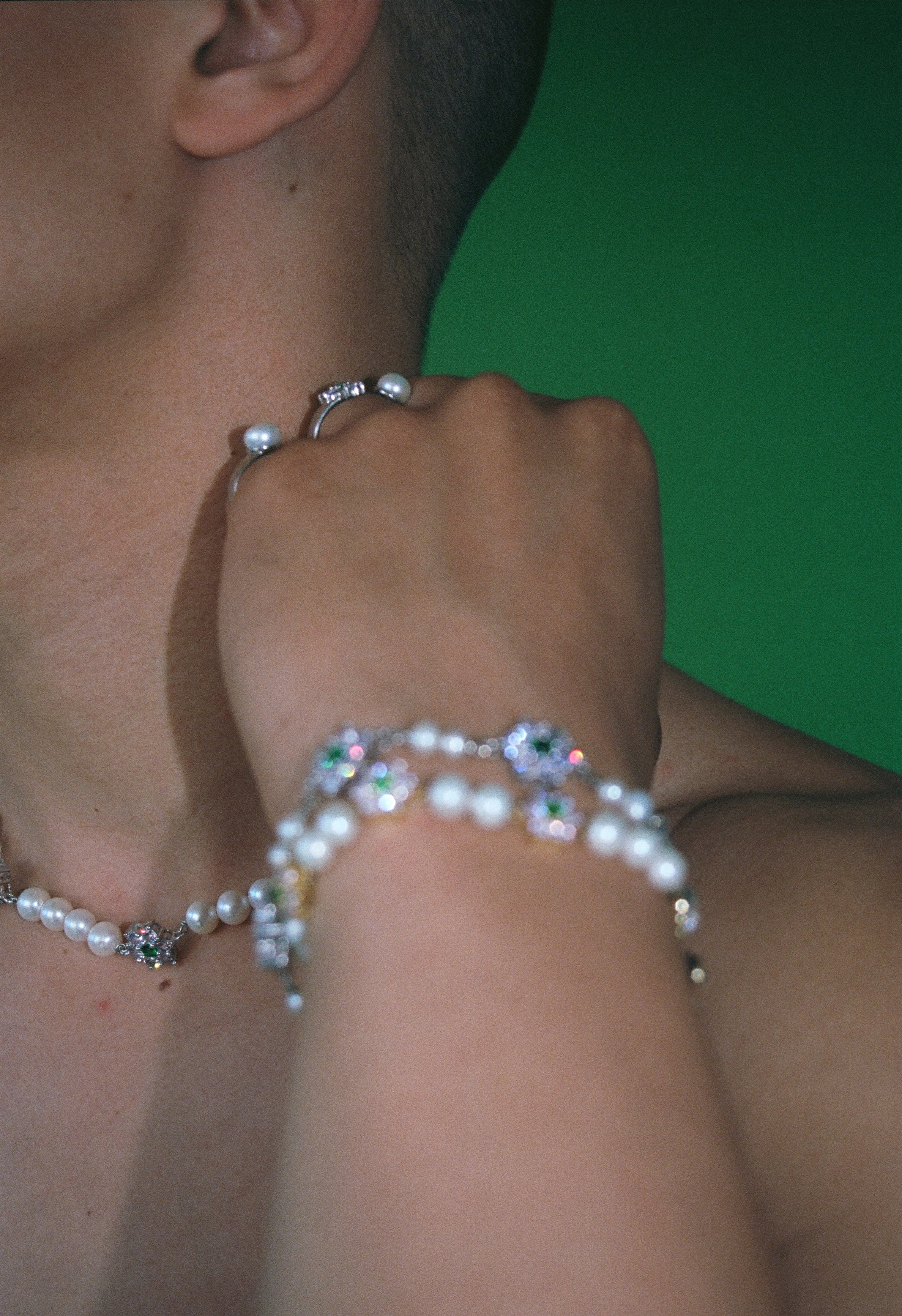 MACRO Green & Pink Flower Freshwater Pearl Bracelet