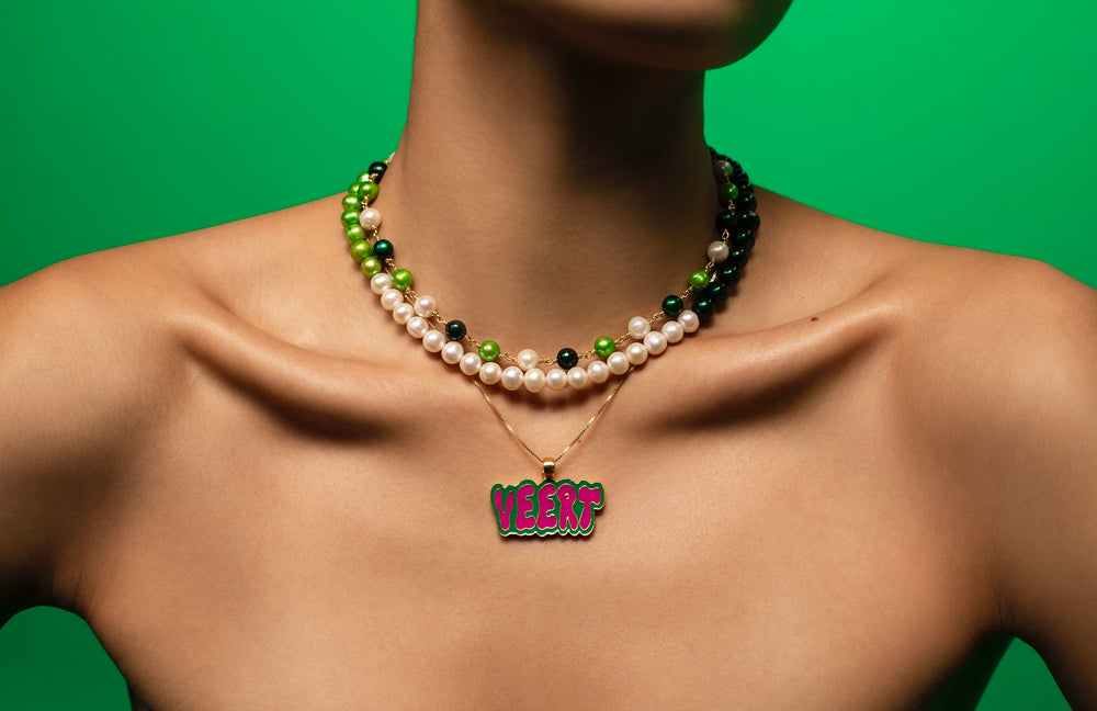 The Single Multi Green Freshwater Pearl Necklace in Yellow Gold