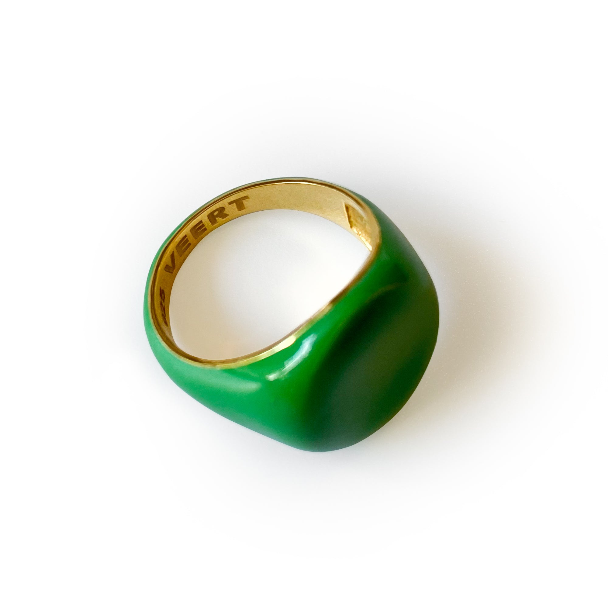 Green Enamel Round Signet Ring