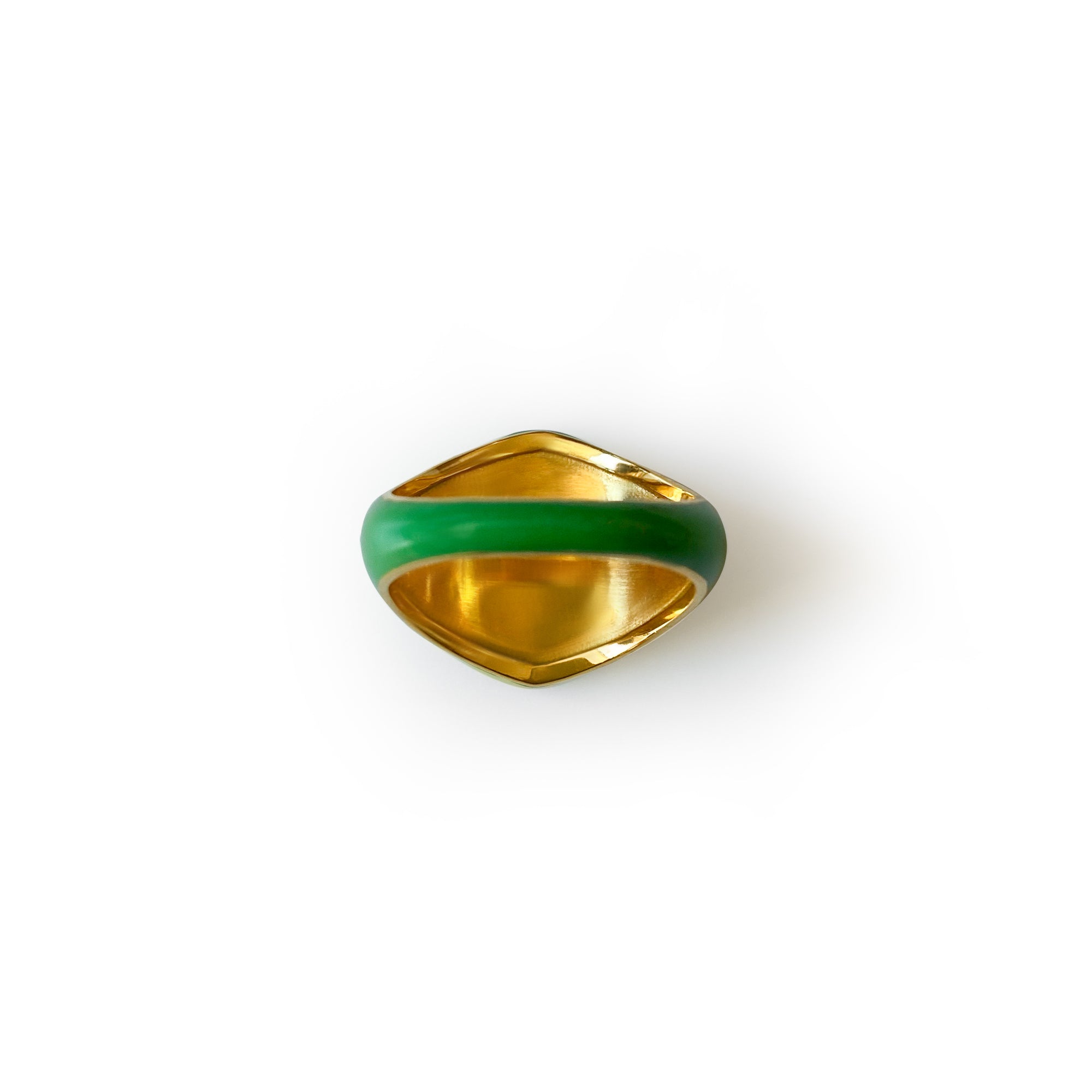 Green Enamel Round Signet Ring