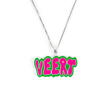 Load image into Gallery viewer, Green and Pink Retro Logo Pendant in White Gold