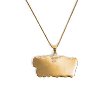 Load image into Gallery viewer, Green and Pink Retro Logo Pendant in Yellow Gold