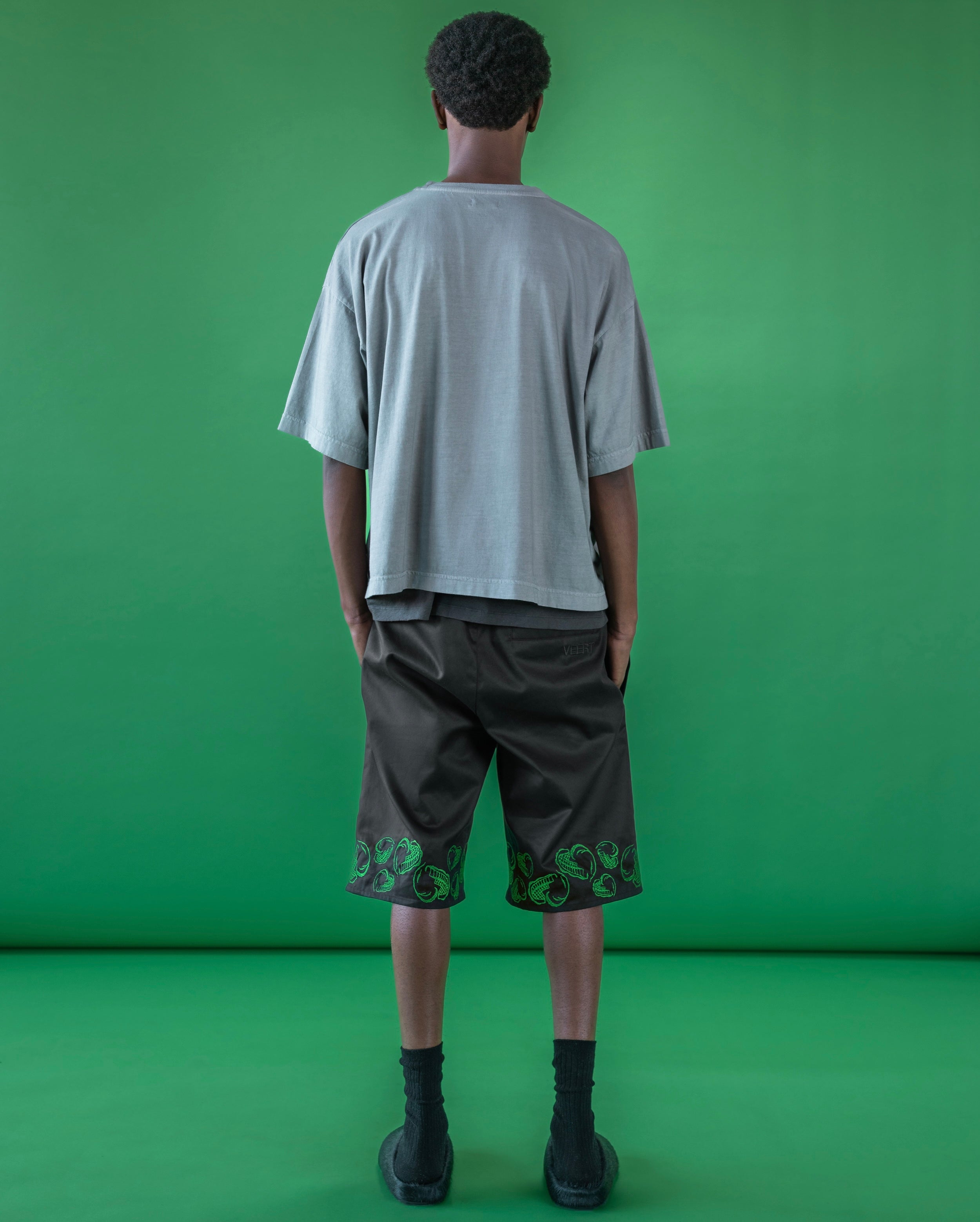 HANDWRITTEN EMBROIDERED T-SHIRT WASHED LIGHT GREY