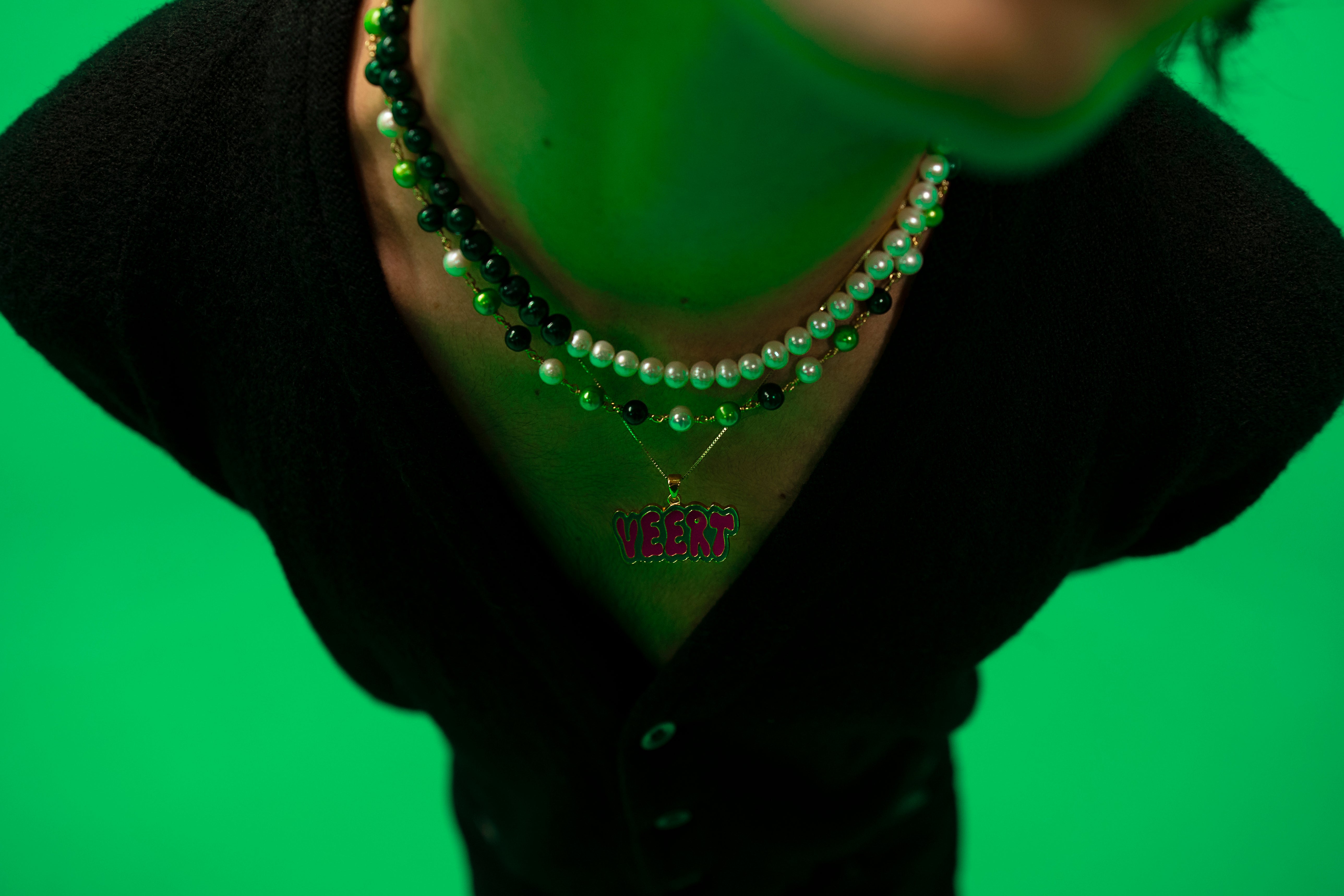 The Single Multi Green Freshwater Pearl Necklace in Yellow Gold