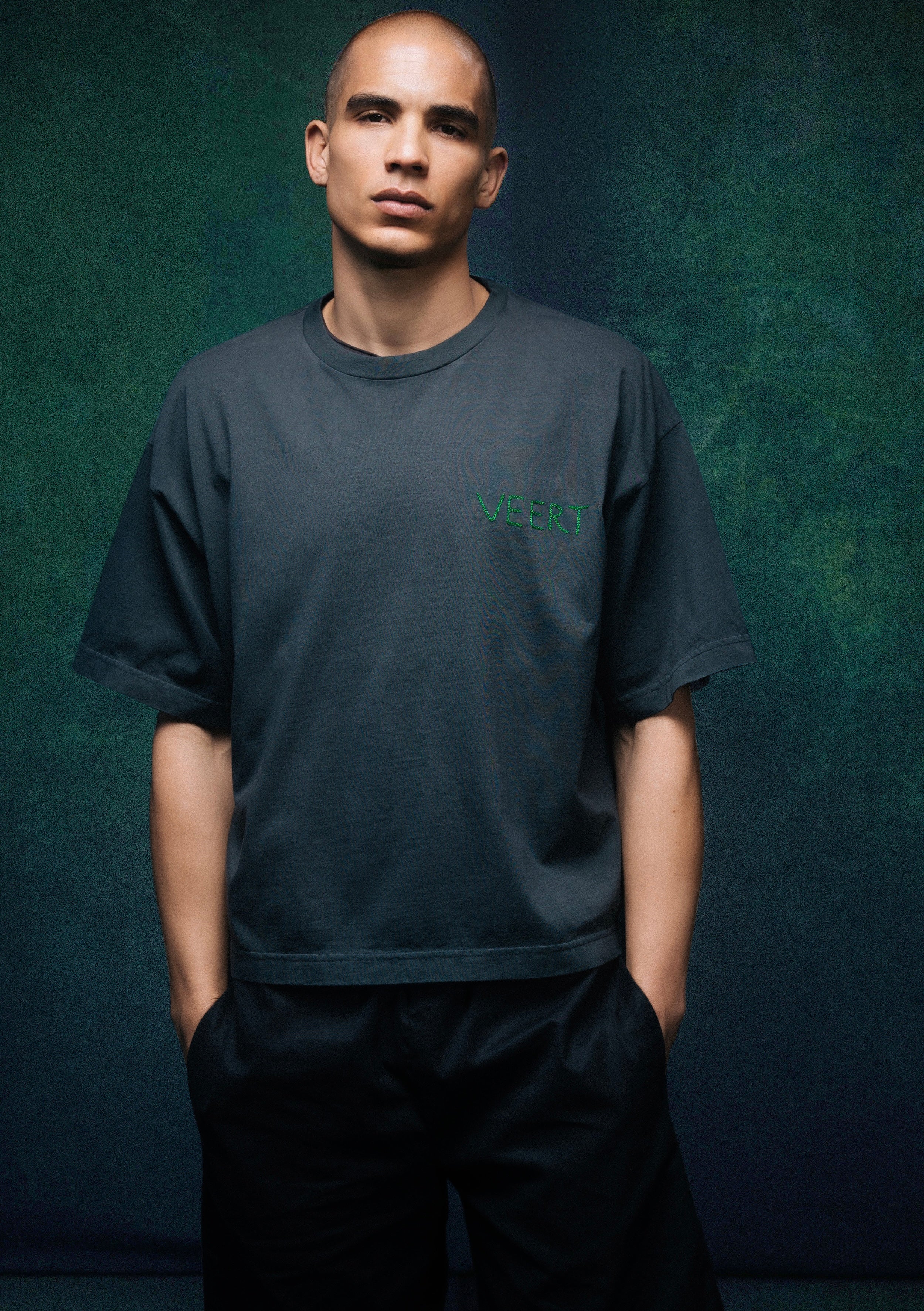 HANDWRITTEN EMBROIDERED T-SHIRT WASHED DARK GREY