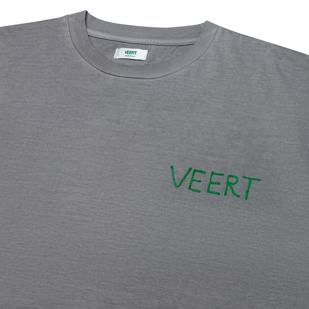 HANDWRITTEN EMBROIDERED T-SHIRT WASHED LIGHT GREY