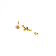 Load image into Gallery viewer, Green & Pink Flower Stud Earring