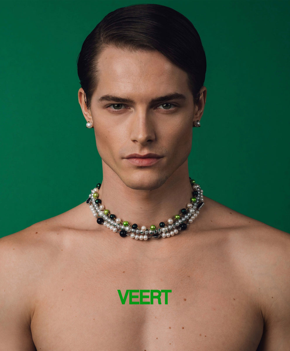 s*k様 VEERT ネックレス　ゴールド✖️グリーン VEERT - The Green Cross Freshwater Pearl Necklace in Yellow Gold