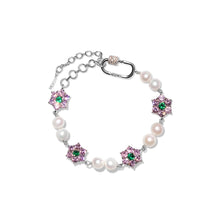Load image into Gallery viewer, MACRO Green & Pink Flower Freshwater Pearl Bracelet