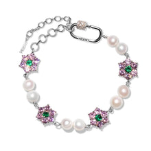 Load image into Gallery viewer, MACRO Green & Pink Flower Freshwater Pearl Bracelet