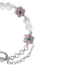 Load image into Gallery viewer, MACRO Green & Pink Flower Freshwater Pearl Bracelet