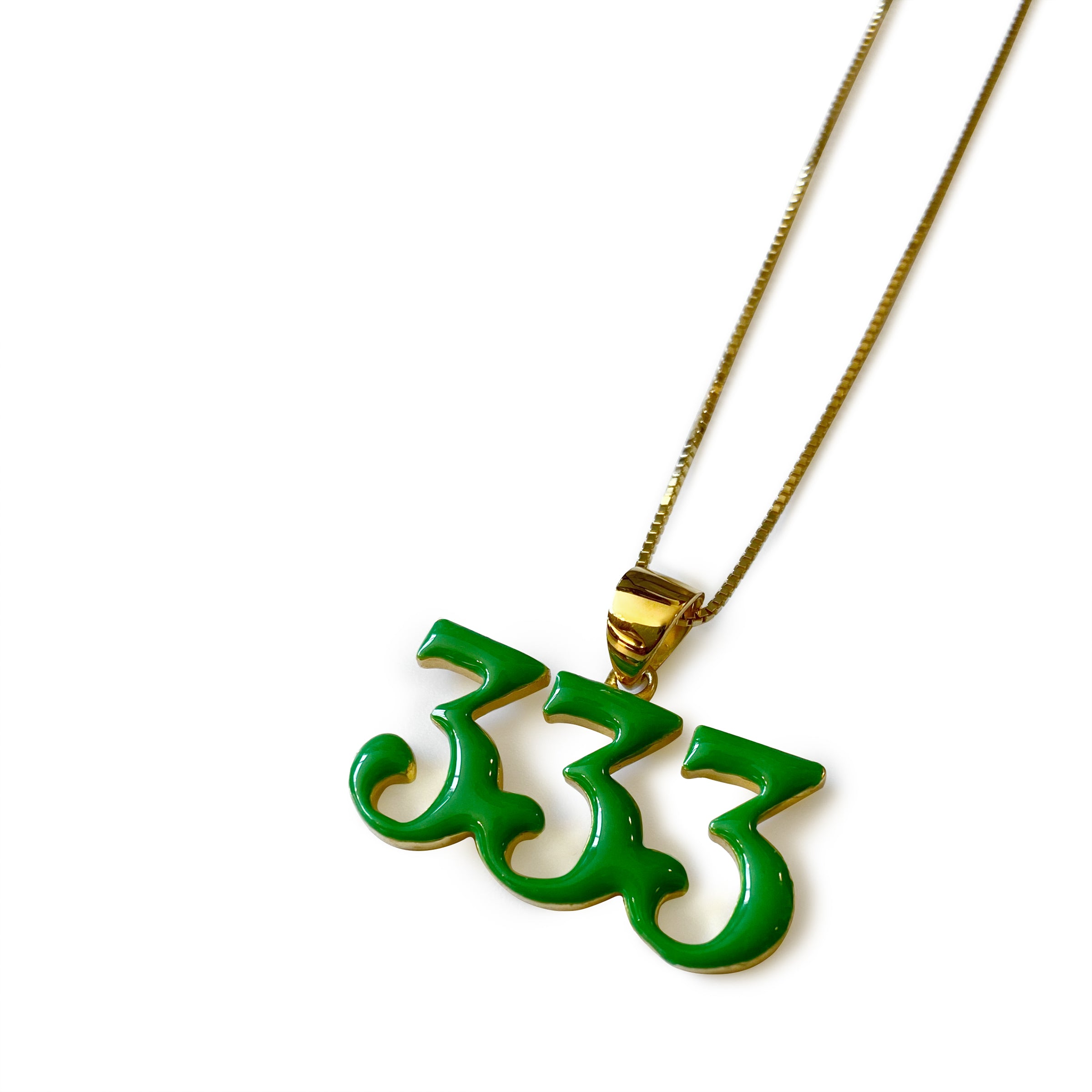 Green Enamel 333 Pendant Chain