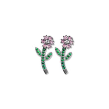 Load image into Gallery viewer, Green & Pink Flower Stud Earring