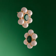 Load image into Gallery viewer, The Macro Flower Pearl Earring Pair in Yellow Gold
