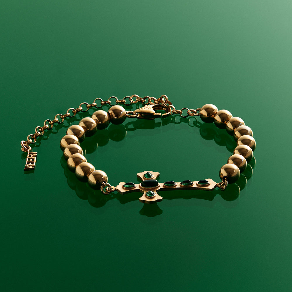 The Green Cross Bracelet in Yellow Gold