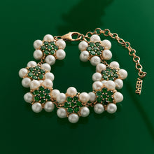 Load image into Gallery viewer, The 42 Pearl Green Flower Bracelet in Yellow Gold
