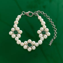 Load image into Gallery viewer, The Trio Flower Pearl Bracelet in White Gold
