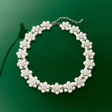 Load image into Gallery viewer, The 114 Pearl Clear Flower Necklace in White Gold
