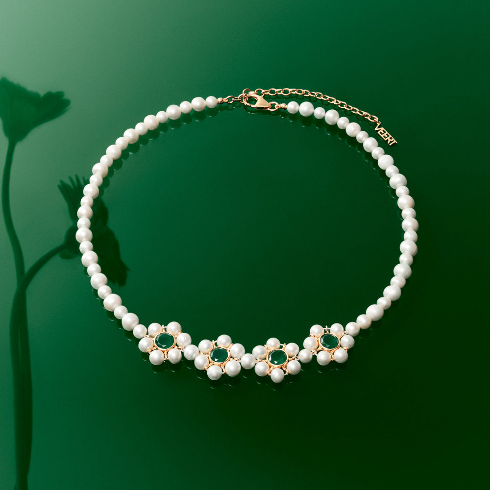 The Four Flower Pearl Necklace in Yellow Gold