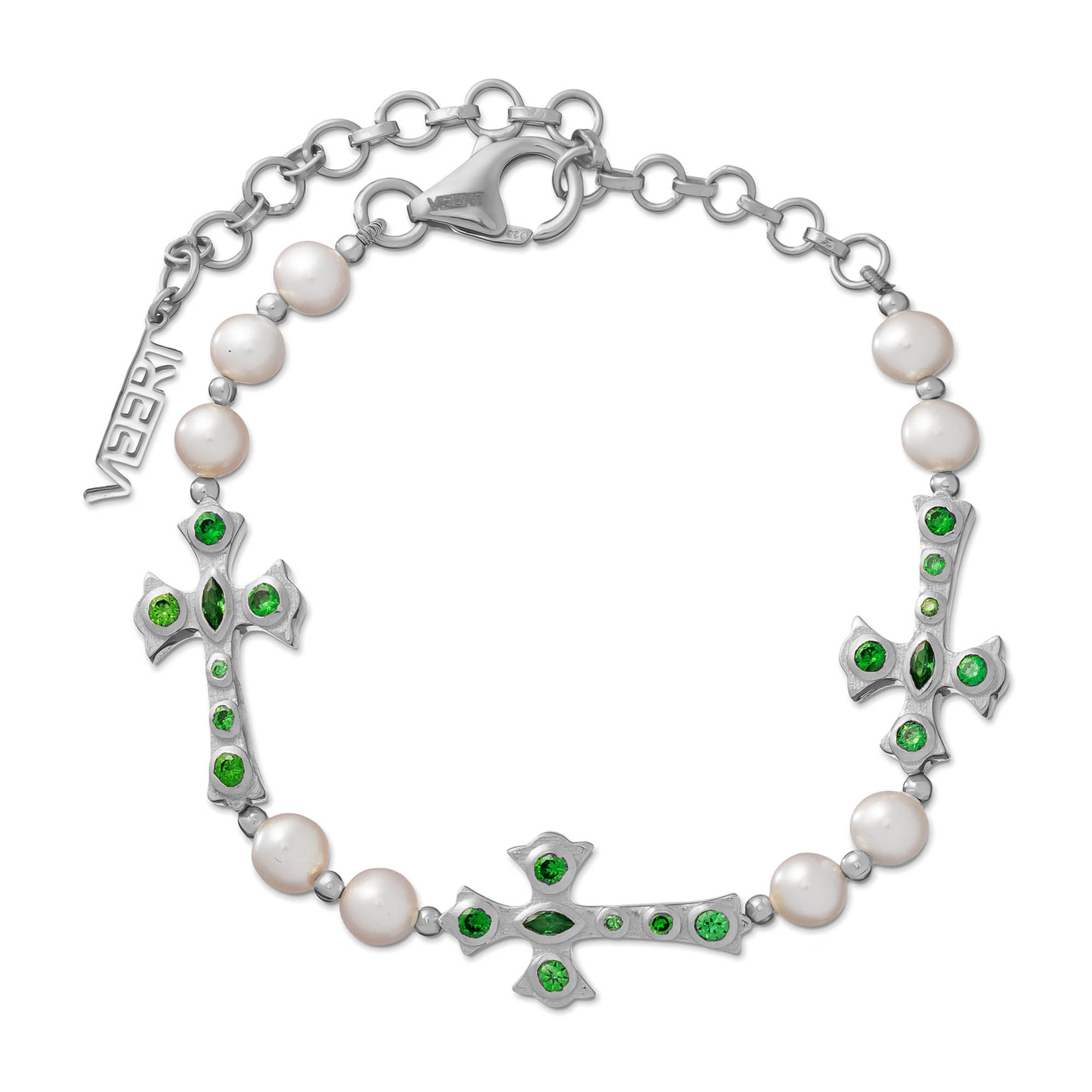 The Cross and Freshwater Pearl Bracelet in White Gold