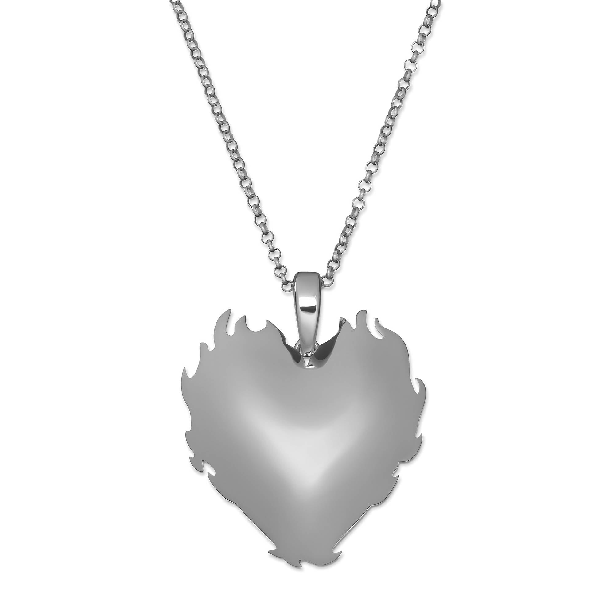 The Flame Heart Pendant Chain in White Gold