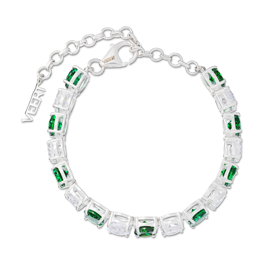 The Clear and Green Tennis Bracelet in White Gold