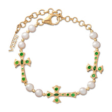 Load image into Gallery viewer, The Cross and Freshwater Pearl Bracelet in Yellow Gold

