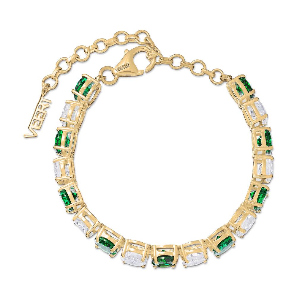 The Clear and Green Tennis Bracelet in Yellow Gold