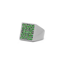 Load image into Gallery viewer, The Multi Green Square Signed Signet Ring in White Gold
