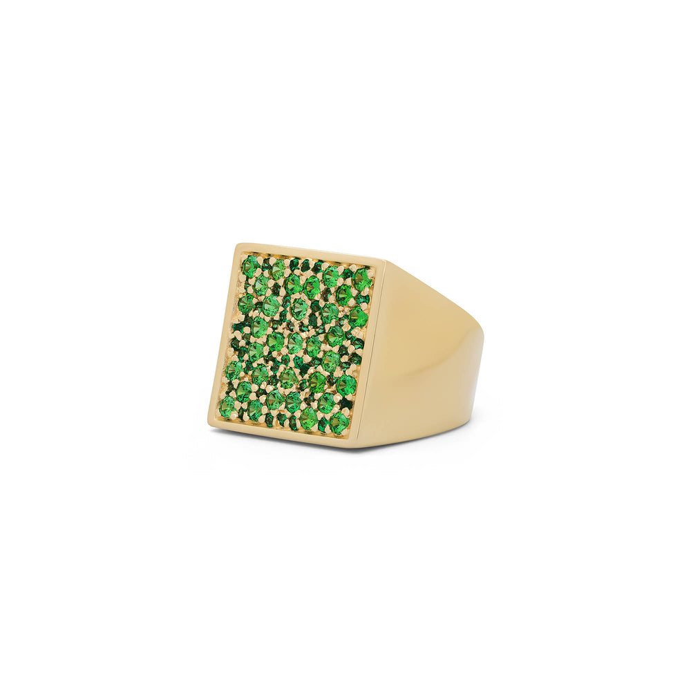The Multi Green Square Signed Signet Ring in Yellow Gold