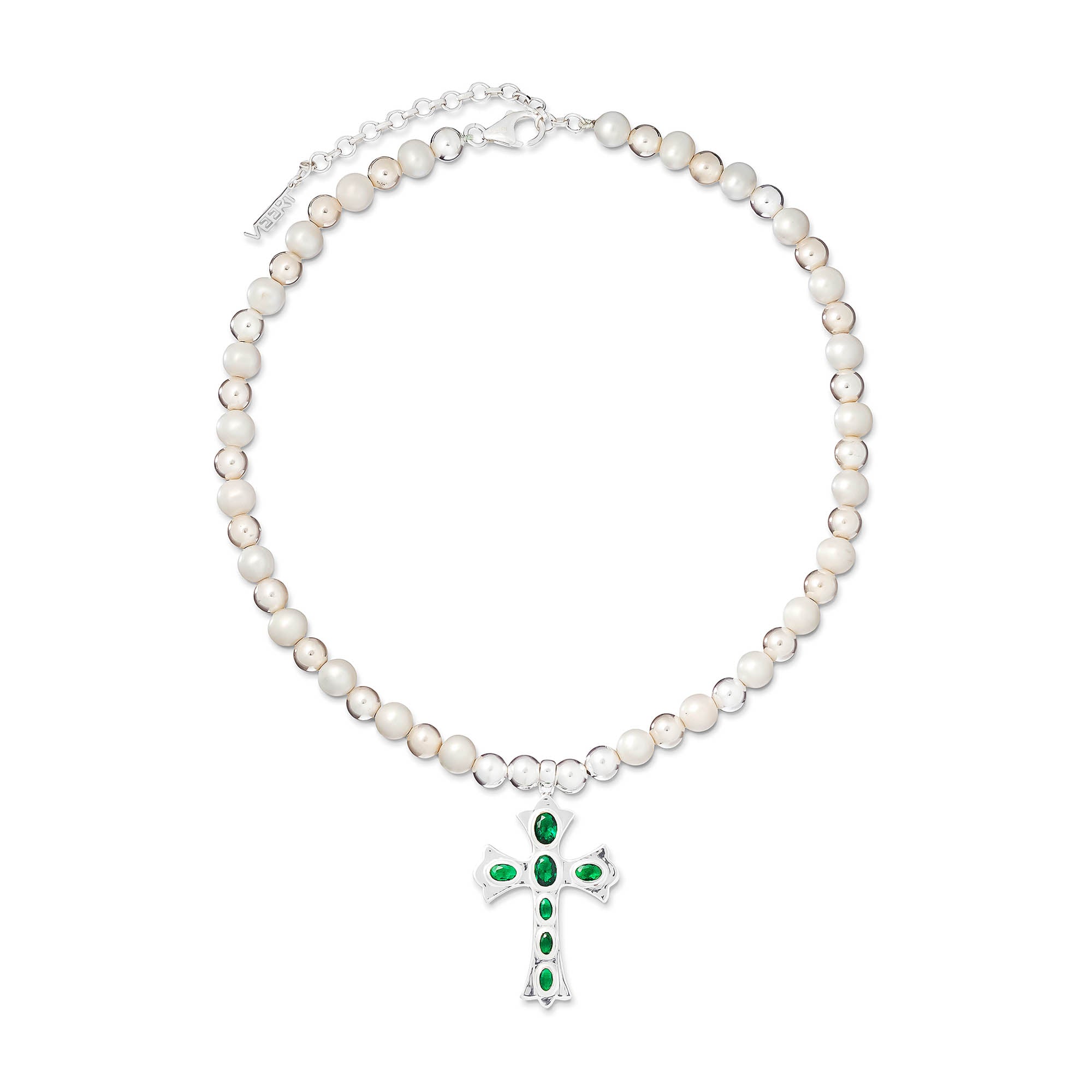 VEERT - The Green Cross Freshwater Pearl Necklace in White Gold