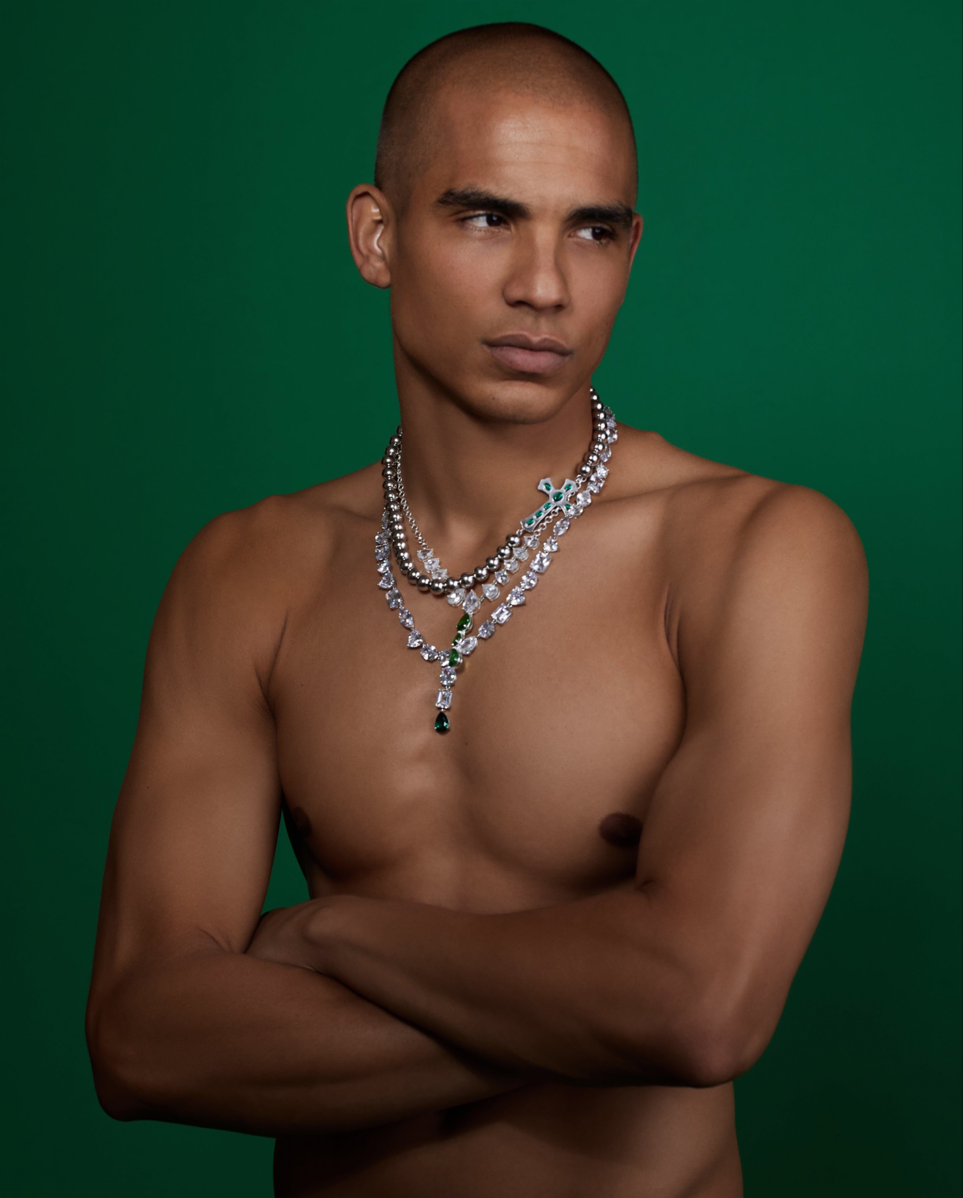 The Ball Cross Necklace in White Gold