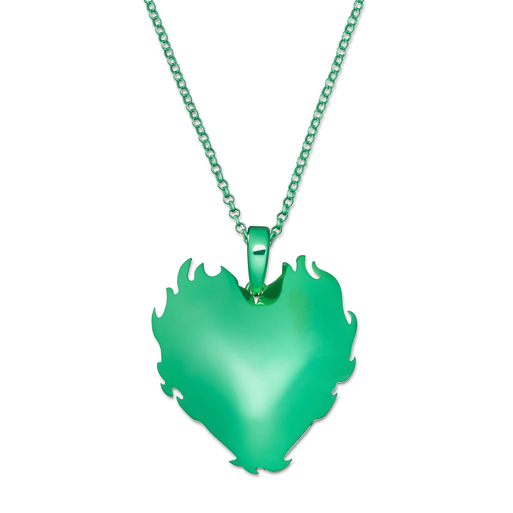 The Flame Heart Pendant Chain in Green Coating