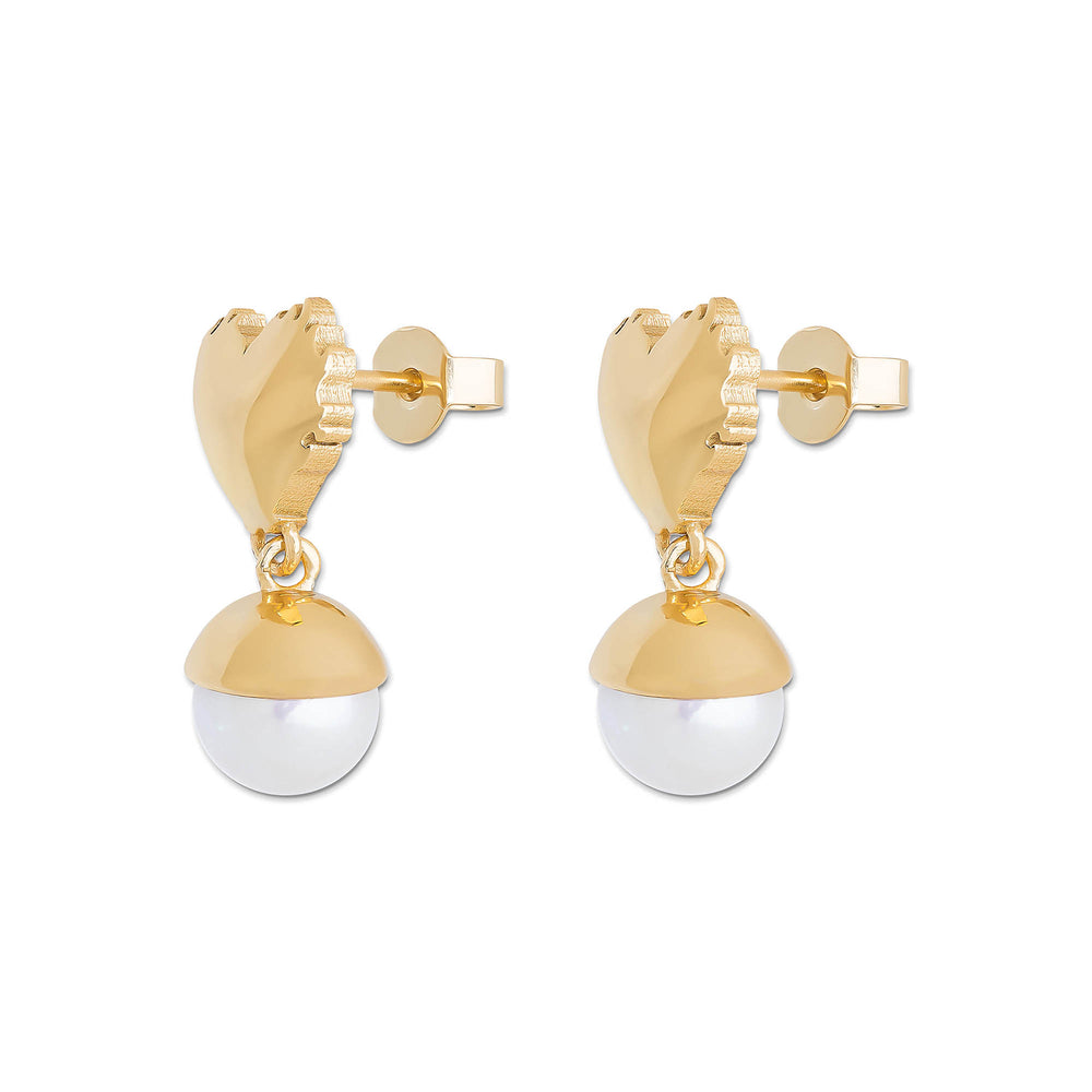 The Flame Heart Freshwater Pearl Earring in Yellow Gold