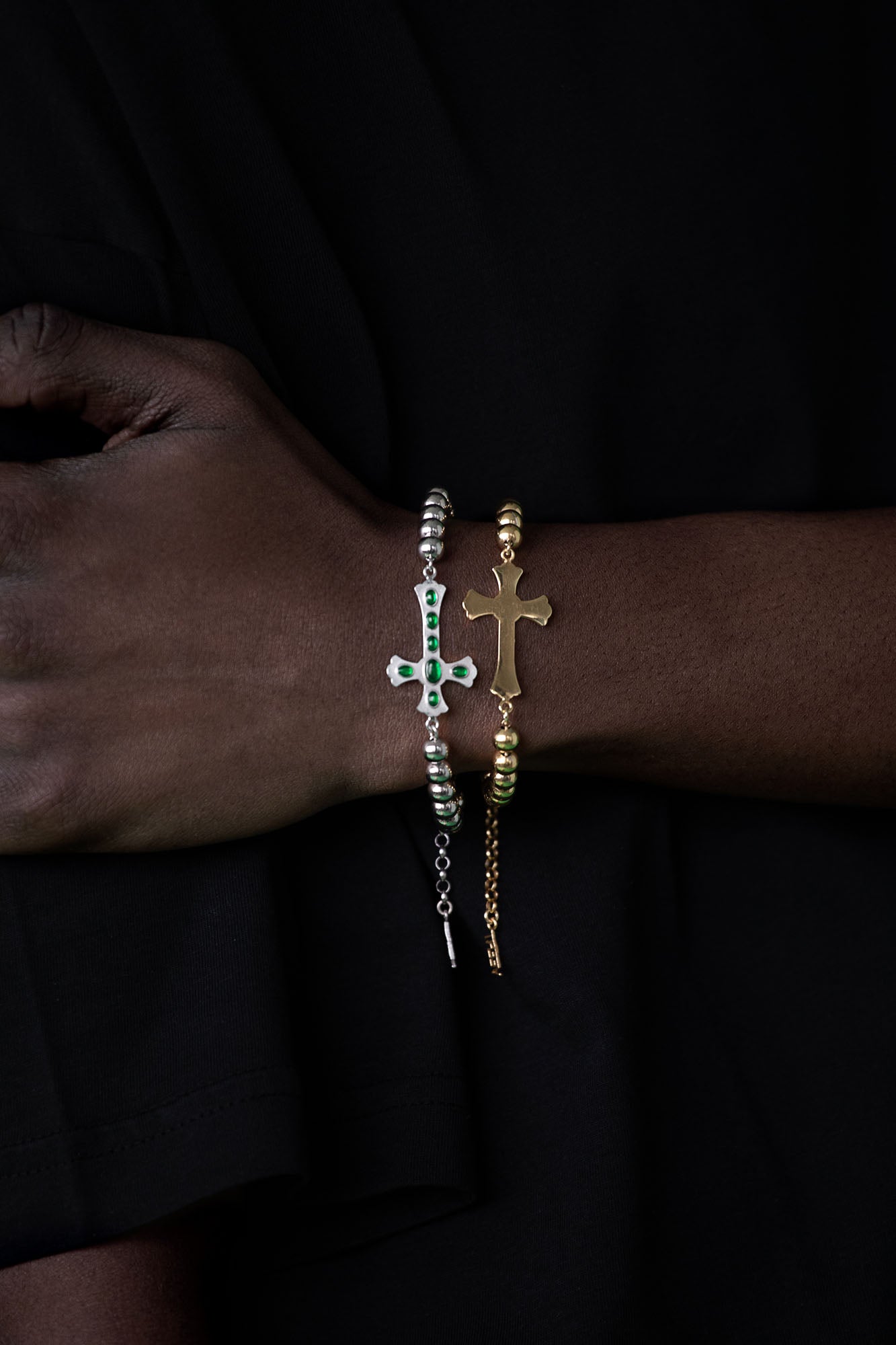 The Green Cross Bracelet in White Gold