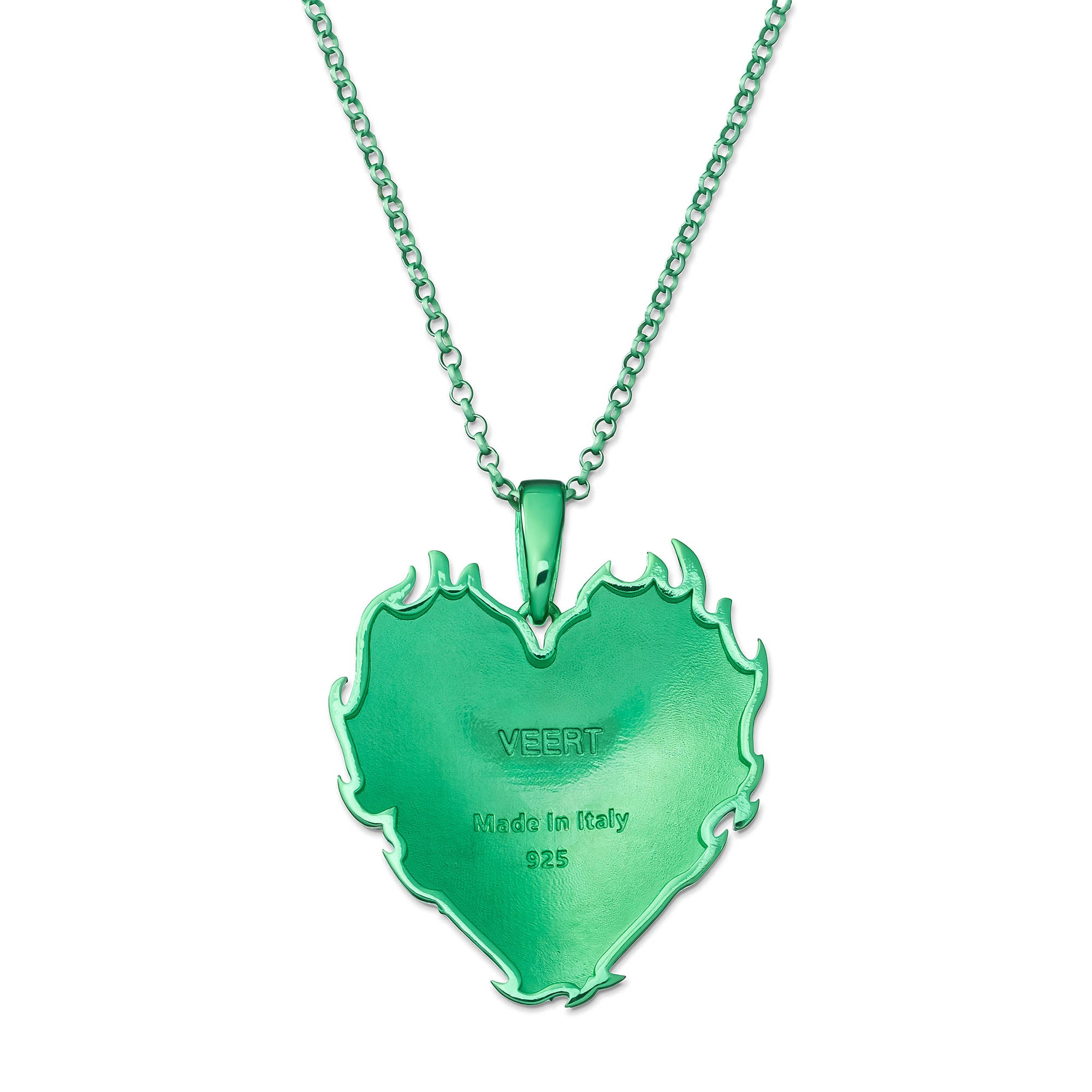 The Flame Heart Pendant Chain in Green Coating