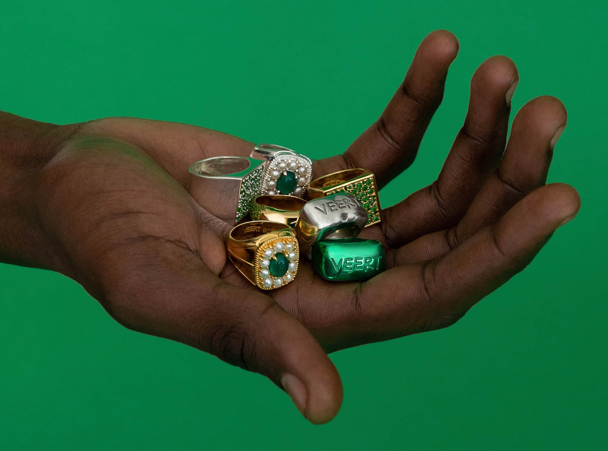 The Handwritten Logo Signet Ring in Green Coating