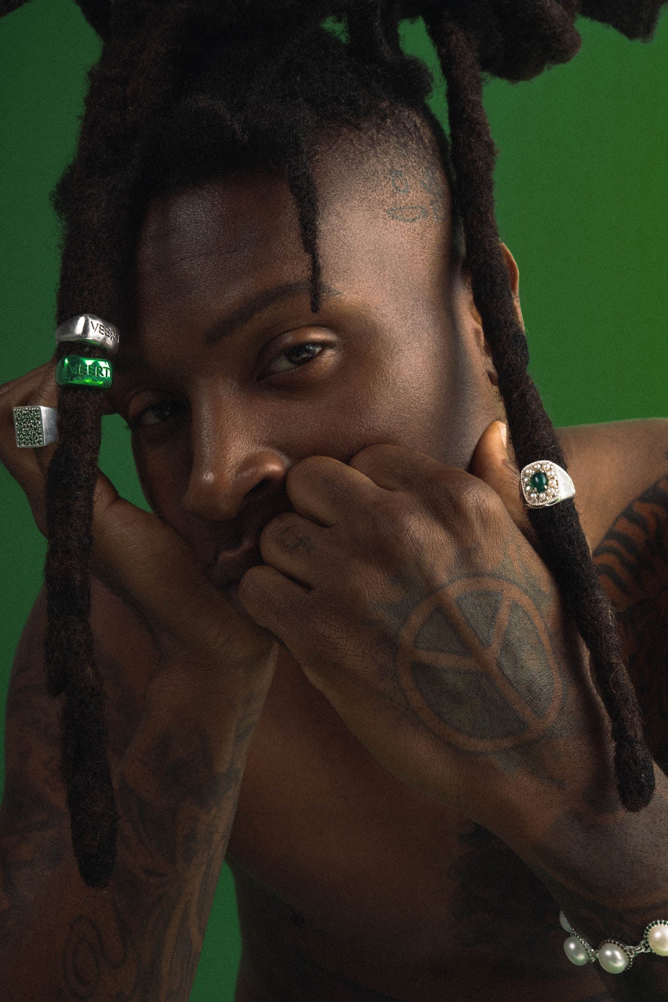 The Handwritten Logo Signet Ring in Green Coating