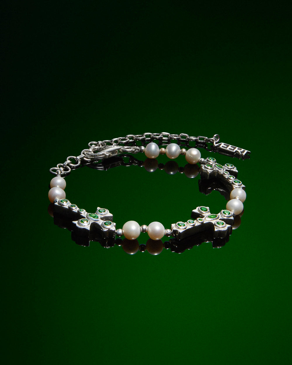 The Cross and Freshwater Pearl Bracelet in White Gold